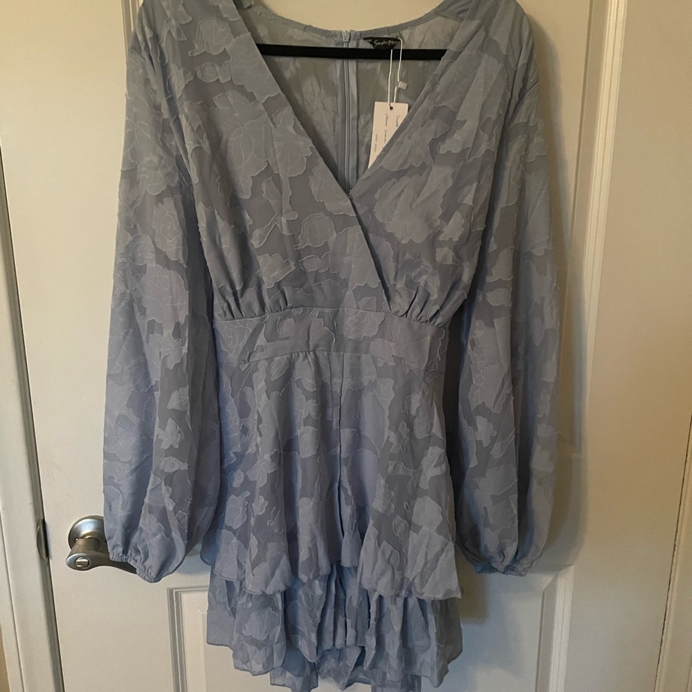 Dusty Blue 2XL Romper Dress Long Sleeve